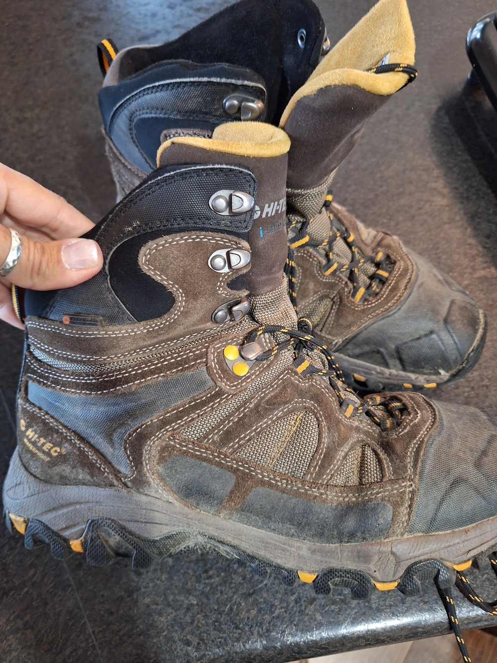 Hi-Tec Brown and Yellow Men's Waterproof Hiking Boots